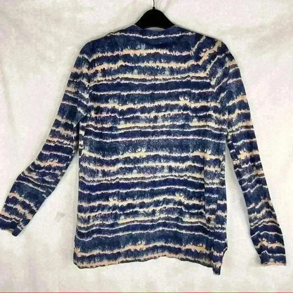 MAGNOLIA GRACE Linen Cotton Blend Space Blue Tye Dye Open Front Cardigan Sz L - Picture 2 of 10